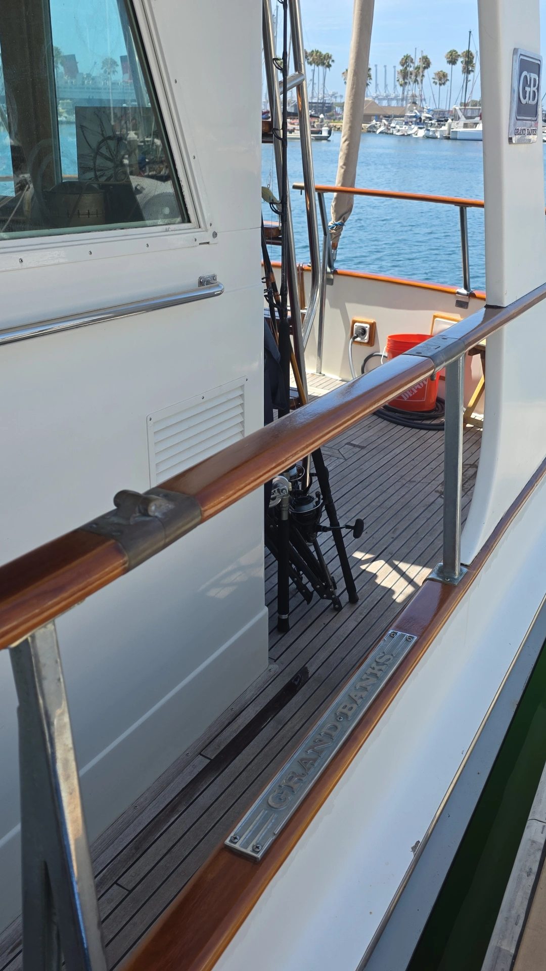 Grand Banks trawler teak rubrail